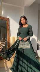 Lovely Georgette Sequence Work Green Color Sharara Suit