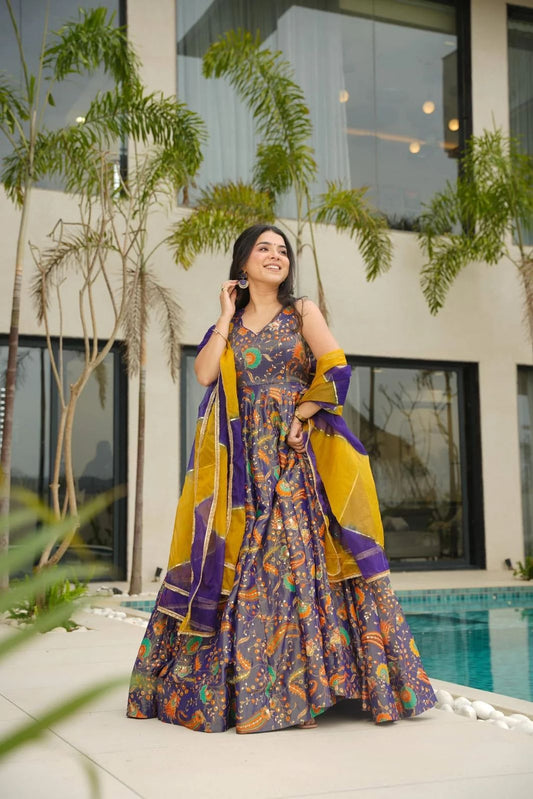 Fantastic Organza Silk Multi Color Anarkali Gown
