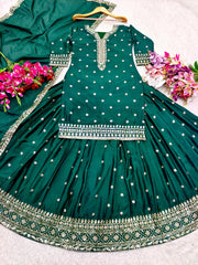 Elegant Green Color Sequence Work Top With Lehenga