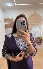 Stylish Embroidery Work Purple Color Ready To Wear Saree