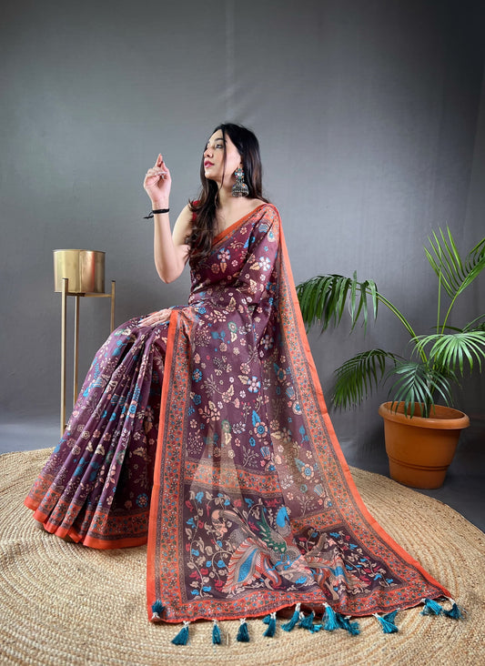 Blissful Malai Cotton Purple Color Saree