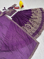 Glorious Purple Vichitra Silk Embroidery Lehenga Choli