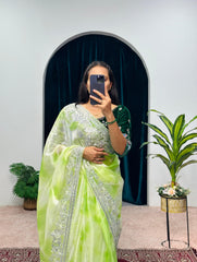 Glorious Embroidery Zari Work T Lemon Color Designer Saree