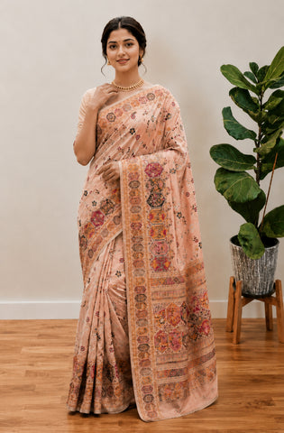 Beautiful Musterd Pashmina Silk Rajwadi Work Saree