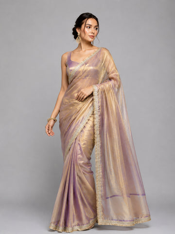 Peach Soft Tissue Silk with Fancy Lace Border Saree