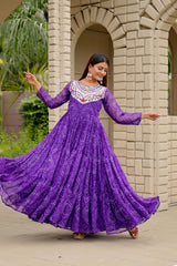 Ravishing Pink Georgette Embroidery Work Gown