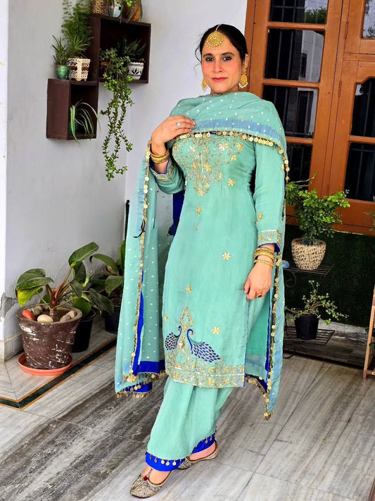 Gorgeous Sky Blue Color Sequence Work Georgette Punjabi Salwar Suit