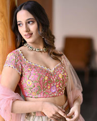 Occasion Wear Light Pink Color Printed Lehenga