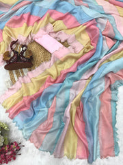 Stylish Multicolor Tabby Silk Diamond Work Saree