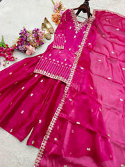 Gorgeous Pink Color Embroidery Work Sharara Suit