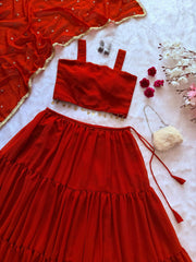 Glorious Red Georgette Lehenga Choli