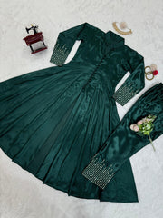Awesome Chinon Silk Green Color Top With Pent