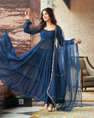 Trendy Blue Georgette Anarkali Gown