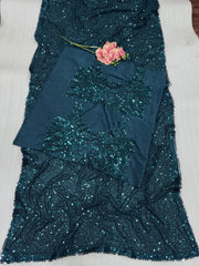 Fantastic Sequence Work Teal Blue Color Designer Saree