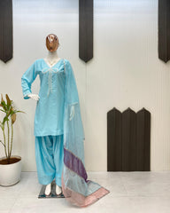 Captivating Beads Work Sky Blue Color Salwar Suit