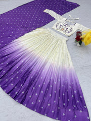 Beautiful Digital Print White & Purple Color Lehenga Choli