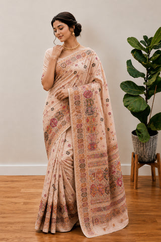 Beautiful Musterd Pashmina Silk Rajwadi Work Saree