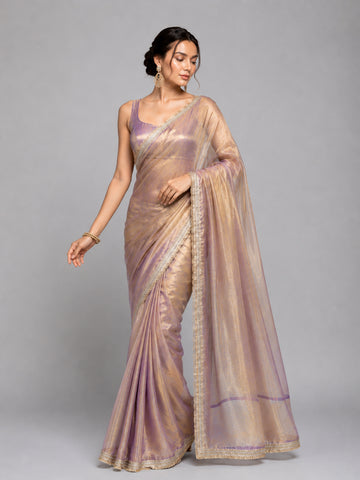 Peach Soft Tissue Silk with Fancy Lace Border Saree