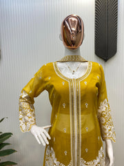 Outstanding Sequence Embroidery Work Yellow Color Palazzo Suit