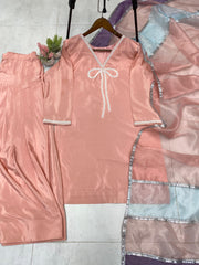 Captivating Beads Work Peach Color Salwar Suit