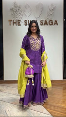 Preferable Sequence Work Purple Color Sharara Suit