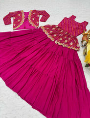 Function Wear Bandhej Pink Color Top With Lehenga With Koti