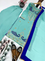 Gorgeous Sky Blue Color Sequence Work Georgette Punjabi Salwar Suit