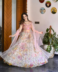 Occasion Wear Light Pink Color Printed Lehenga