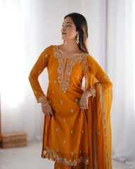 Wonderful Chinon Silk Orange Color Salwar Suit