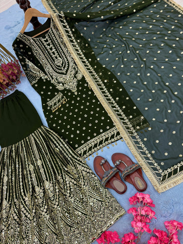 Designer Maroon Georgette Sequence Work Sharara Suit
