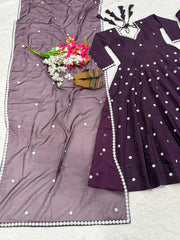 Attractive Purple Heavy Roman Silk Embroidery Anarkali Suit