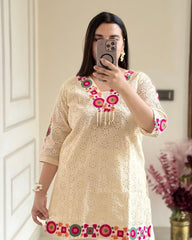 Gorgeous White Color Thread Work Co-ord Set