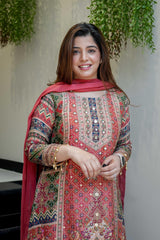 Attractive Chinon Silk Printed Mirror Work Palazzo Suit