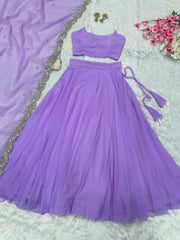 Purple Color Pearl Embellished Lehenga Set
