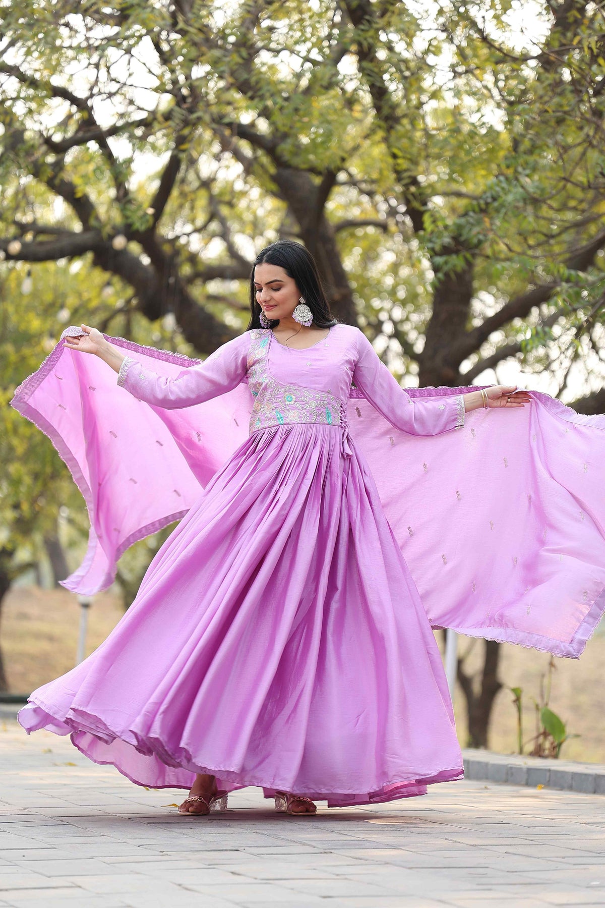 Ravishing Chinon Silk Purple Color Gown