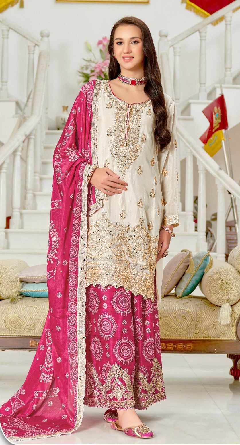 Embroidered Sequence Work Pink Color Sharara Sui