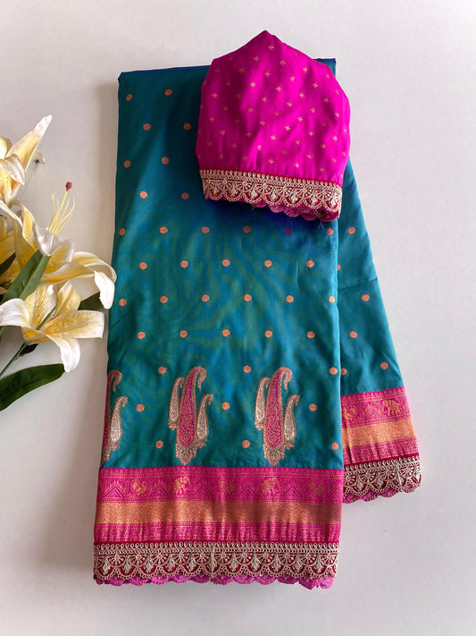 Lovely Paithani Silk Teal Blue Color Saree