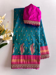 Lovely Paithani Silk Teal Blue Color Saree
