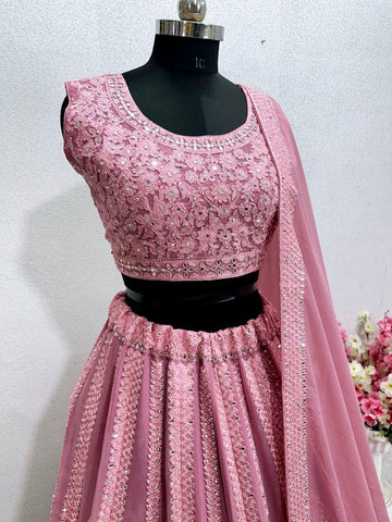 Designer Georgette Embroidered Work Pink Color Lehenga Choli