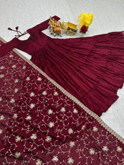 Function Wear Vichitra Silk Marron Color Gown