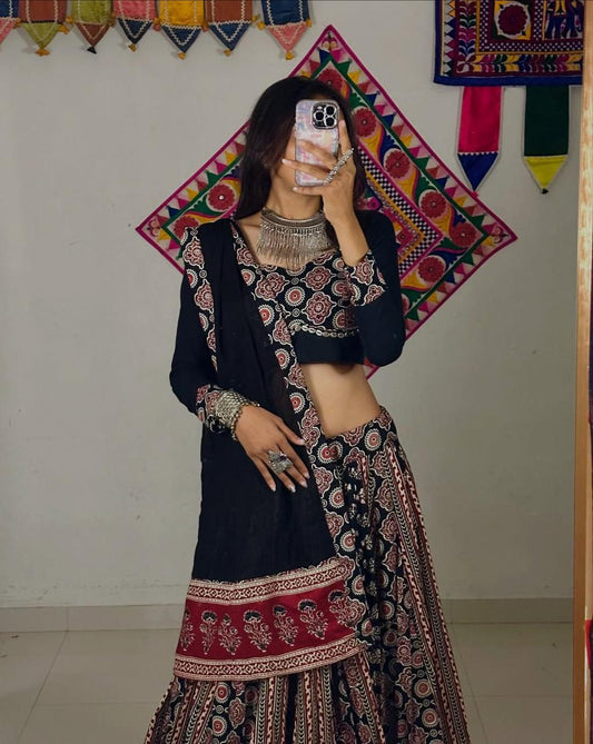 Glorious Black Color Printed Work Lehenga Choli