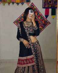 Glorious Black Color Printed Work Lehenga Choli