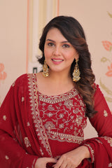 Exclusive Red Bead With Embroidery Work Gown