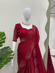 Preferable Jimmy Chu Hand Work Red Color Saree