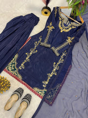 Navy Blue Color Fully Stitched Farshi Salwar Suit