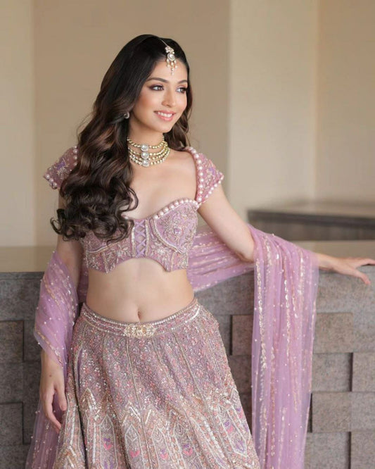 Gorgeous Kasturi Silk Pink Color lehenga choli