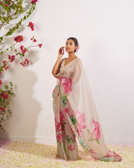 Preferable Soft Organza Off White Color Designer Saree