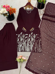 Wine Color Punjabi Style Suit With Dupatta
