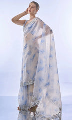 Party Wear Sky Blue Printed Silk Saree