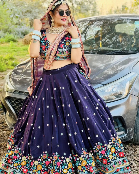 Sequence Navy Blue Color Lehenga Choli Set with Dupatta